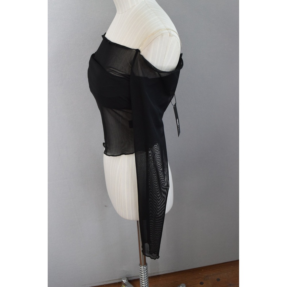 Fashion Nova Mesh Top Medium Black Off Shoulder Sheer Gothic Club Womens New - Picture 2 of 5